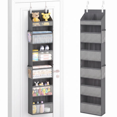 Lifewit 4-Tier Over Door Diaper Organiser, Beige – Space-Saving Hanging Nursery Storage with Mesh Windows