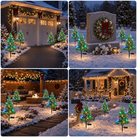 2 Pack Solar Christmas Tree Lights Decorations-Waterproof XS Pathway Lights