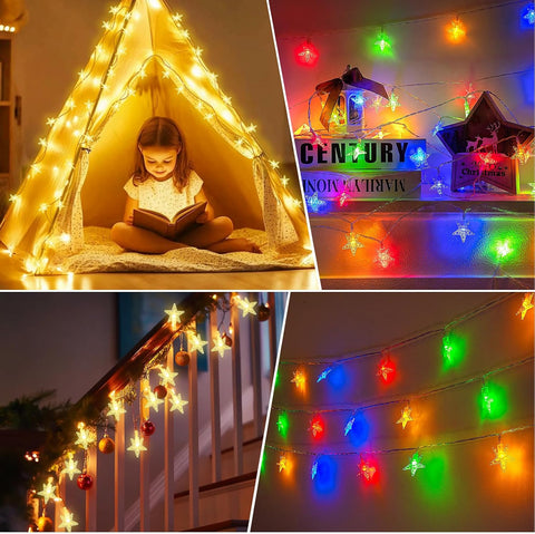 Christmas Lights Battery Operated Star Fairy Lights – 20 LED Colour Changing Christmas Star Lights with 12 Modes, 6-Hour Timer & IP44 Waterproof Design for Indoor & Outdoor Decorations