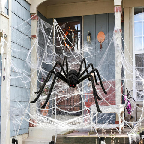 Giant Halloween Spider Web Decoration with 59-Inch Giant Spider – 200-Inch Triangular Spider Web for Indoor & Outdoor Haunted House, Garden, Party & Halloween Displays