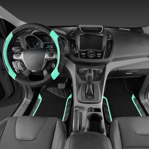 CAR PASS Leather Steering Wheel Cover and Waterproof Car Floor Mats Combo