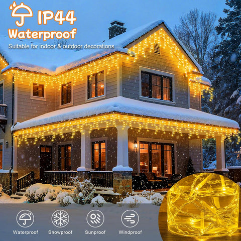 20M 480 LED Outdoor Icicle Christmas Lights – Warm White Waterproof Fairy Lights with Timer & 8 Modes for Roofs, Gutters, Windows & Walls - Turn Your Home Into a Christmas Glow