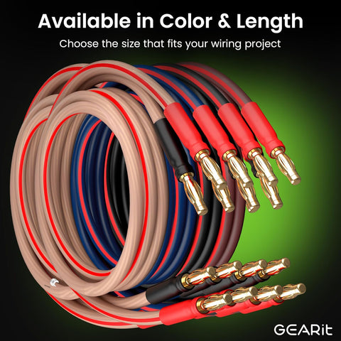 GearIT 14 AWG Speaker Cable with Banana Plugs (2 Pack, 16.4 Feet - 5 Meter) - 14Ga Gauge Banana Wire for Bi-Wire Bi-Amp HiFi Surround Sound - 99.9% OFC Copper, Gold Plated Tips - Black