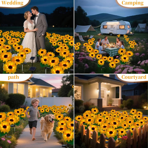 Outdoor Solar Garden Stake Lights,Upgraded LED Solar Powered Light with 3 Sunflower, Waterproof Solar Decorative Lights for Garden, Patio, Backyard (2 Pack)