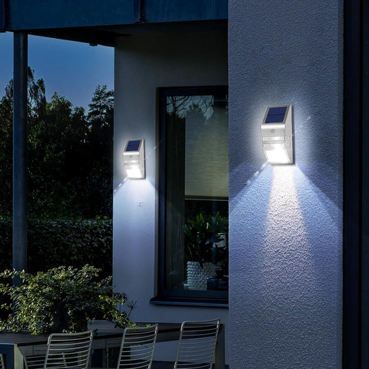 Pack of 4 LED Solar Powered Security Fence Light In UK - IP65 Waterproof, Heat & Frost Resistance, , 120 Degree Sensing angle, PIR Motion Sensor, Human Induction, Wall Mounted, Solar Security Lights for Garden, Porch, Balcony