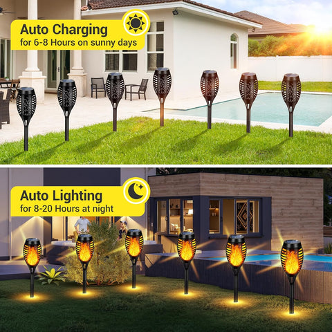 Solar Lights Outdoor Waterperoof Upgraded, 10Pack Solar Tiki Torches with Flickering Flame, 12LED Mini Solar Garden Lights for Patio Yard Pathway Landscape Decorations-Dusk to Dawn Auto On/Off