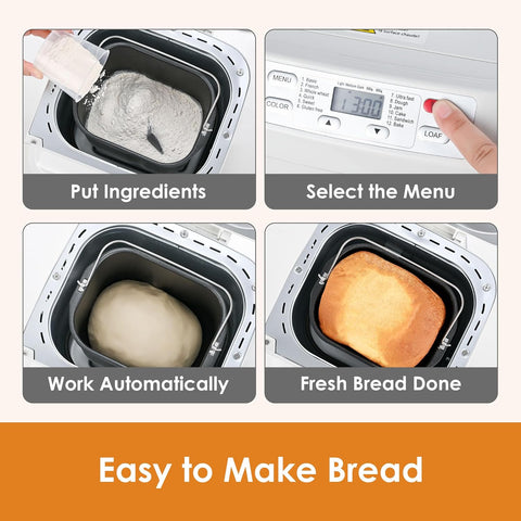 12-in-1 Bread Maker with Gluten-Free Setting & Auto Nut Dispenser – Nonstick Pan, 2 Loaf Sizes, 13H Delay Timer – White