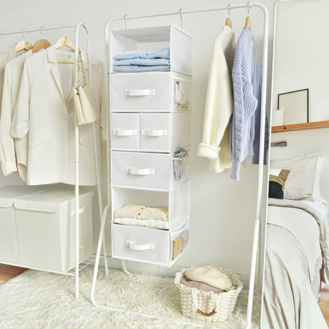 GRANNY SAYS 6-Shelf Hanging Closet Organizers and Storage, Separable to 2 Pack 3-Shelf Closet Hanging Organizer with 3 Drawers, 4 Side Pockets Hanging Shelves for Closet, Nursery, Black