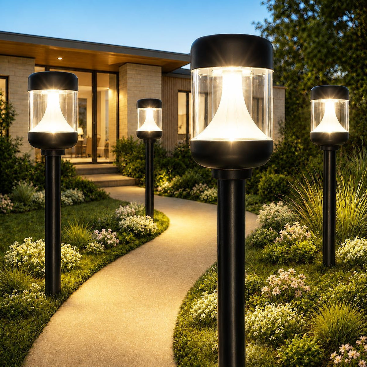 Solar Lights Outdoor Garden 4 Pack Solar pathway Lights warm white LED