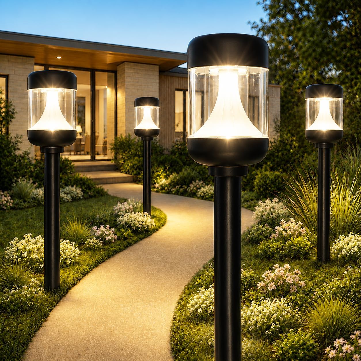 Solar Lights Outdoor Garden 4 Pack Solar pathway Lights warm white LED