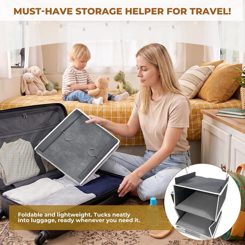 Yirilan 6-Shelf Hanging Wardrobe Organiser with 2 Side Pockets – Foldable Clothes Storage for a Tidier Home