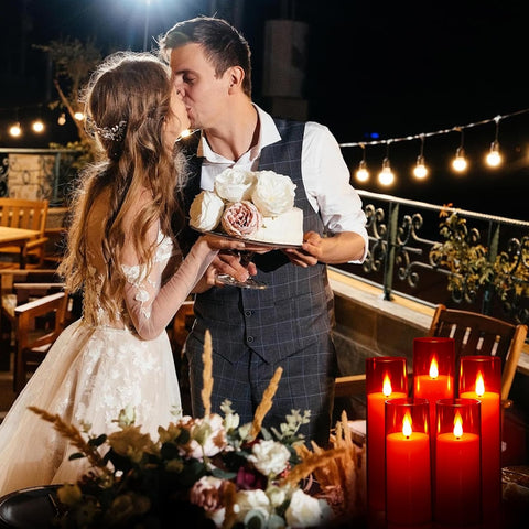 Red Acrylic Flameless LED Pillar Candles Set of 5 with 3D Wick, Battery Operated Flickering Candles with Remote Control & Timer for Home and Event Décor