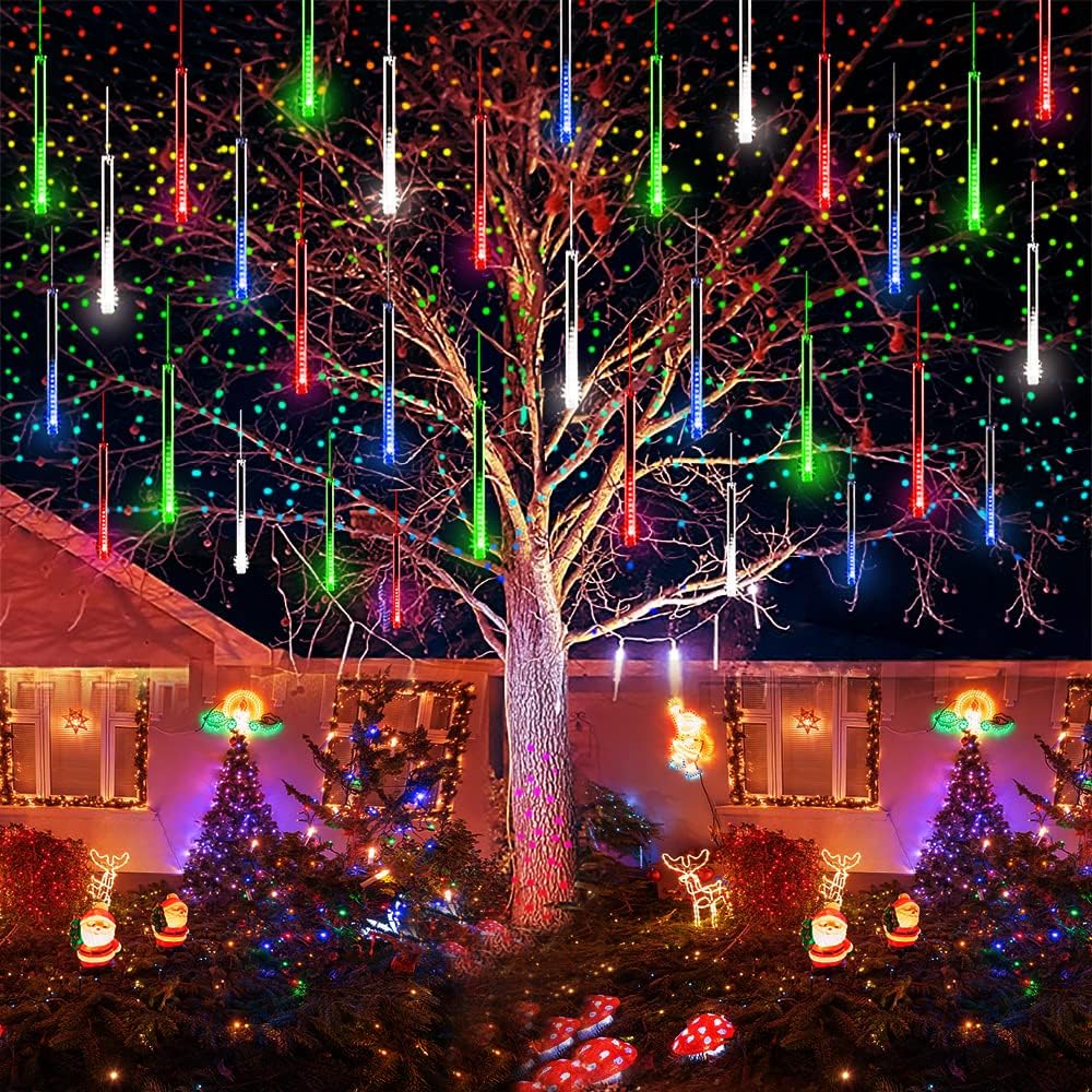 Kwaiffeo Multicoloured Meteor Shower Christmas Lights 240 LED 10 Tubes Waterproof