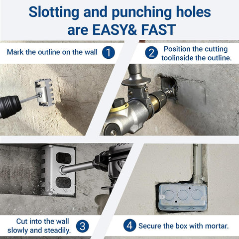 2 PCS Square Hole Cutter for Electrical Box (19.0×8.6×4.5 cm), Concrete High-Strength SDS Plus Square Hole Punch, Hole Bit Applicable to Brick, Concrete, Cement