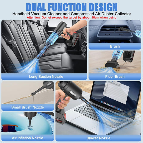 Zunth 30000PA Black Cordless Car Vacuum Cleaner – Dual Battery, Portable