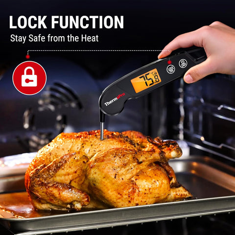 TP603B Black Digital Meat Thermometer for BBQ with Backlit LCD