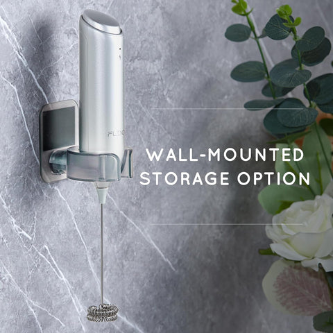 Rechargeable Milk Frother Handheld with USB-C Charging Stand Silver