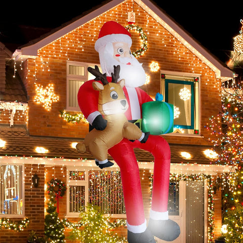 9.5FT Inflatable Climbing Santa with Gift Box & Reindeer Baby – Outdoor