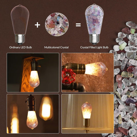 Lustaled Vintage Industrial Table Lamp with Wooden Base & Crystal-Filled E27 LED Bulb – 5W 3000K Warm White Bedside Lamp with 1.8m Cable for Bedroom, Desk & Living Room