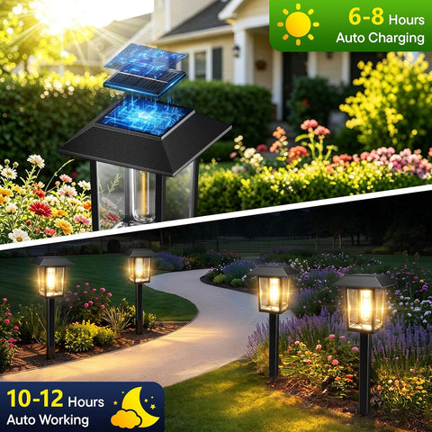 Solar Lights Outdoor Garden, 6 Pack LED Garden Solar Lights Waterproof, Solar Powered Pathway Lights for Yard, Patio, Landscape, Walkway, Path (Warm White)