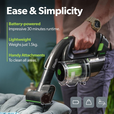 Gtech Multi MK2 K9 Cordless Handheld Vacuum Cleaner – 22V Li-ion Battery, Powered Brush Bar, Reinforced Aluminium Design for Pet Hair & Car Cleaning