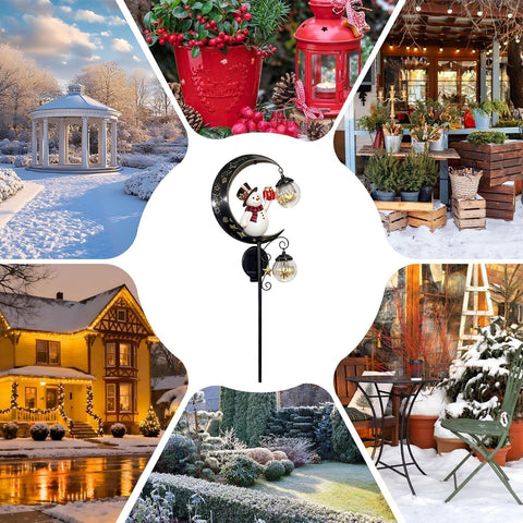 Snowman Stake Light, Solar Moon Design Garden Ground Lamp for Winter Decor