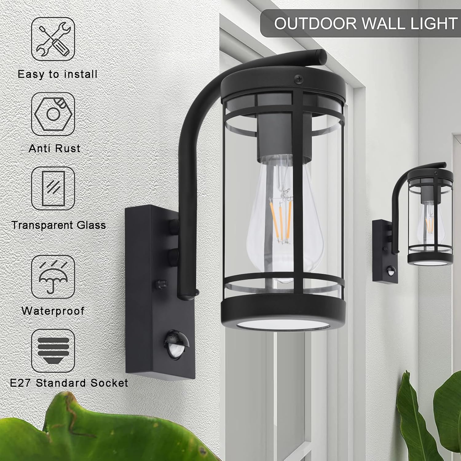 Black IP44 wall-mounted lamp

