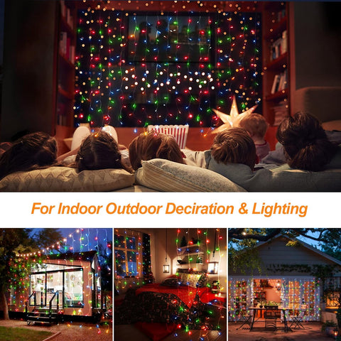 Multicoloured 200LED Curtain Fairy Lights 2Mx2M USB Remote Timer