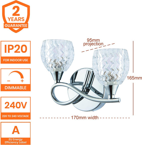 Reagan Decorative Dimmable Twin Wall Light Chrome