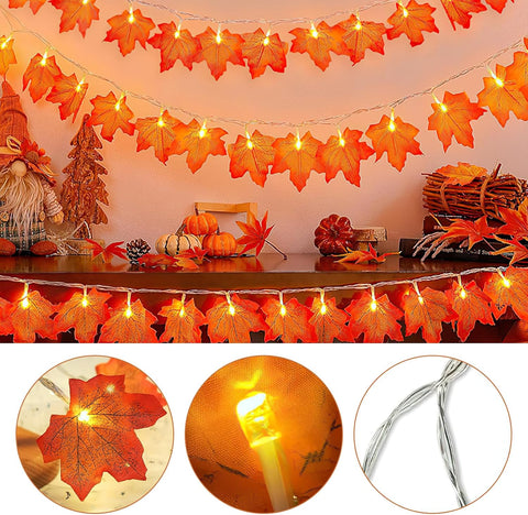 3M 20 LED Fall Maple Leaf Fairy Lights Autumn Garland Orange Leaves USB Powered Remote Indoor Window Home Autumn Decoration