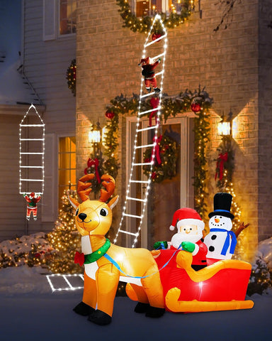 Christmas Ladder Lights with Santa Claus, 338 LED, 8 Modes, Timer & Memory Function (White)
