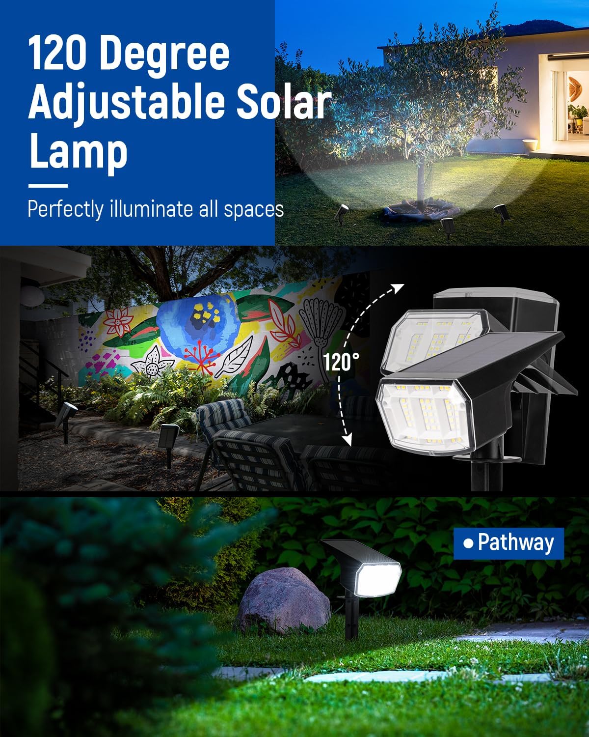 AUDERWIN Solar Spot Lights Outdoor Waterproof, 3 Packs, Cool White