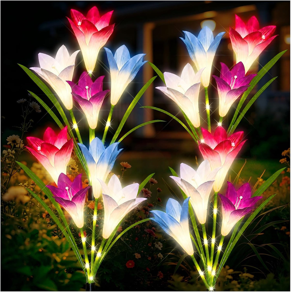 Solar Lily Flower Garden Lights, LED Glowing Stem (4 Pack)