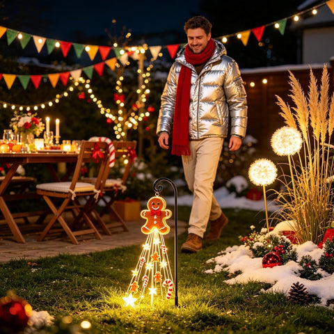 Christmas Solar Stake Lights, Gingerbread Pathway Lighting, Outdoor Yard