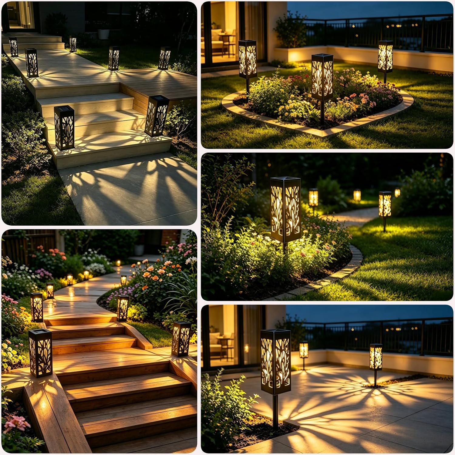 Caldarax 6 Pack Solar Lights Outdoor Garden, Solar Lanterns Light Garden, Waterproof, Warm White, Solars Gardens Stake Lights Outdoor Decor for Balcony, Patio, Lawn, Yard, Pathway, Flowerpot