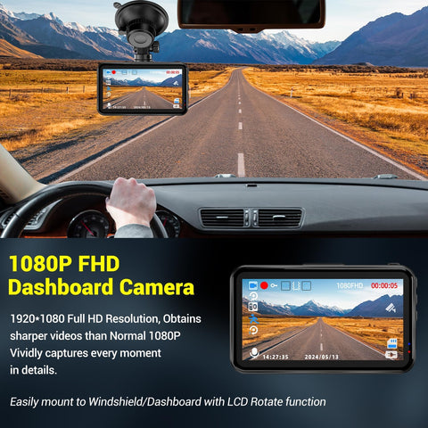 Dash Cam 1080P FHD Car Camera with 64GB Card & Night Vision