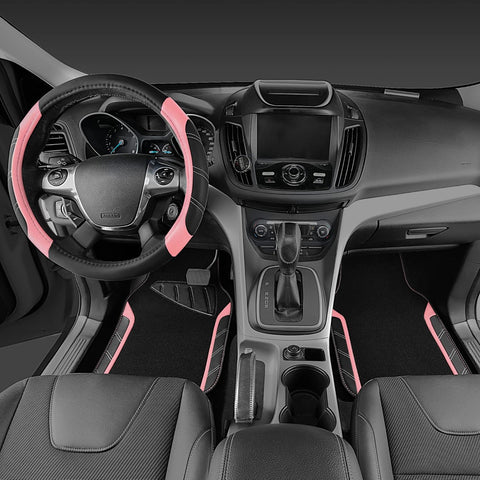 Car Microfiber Steering Wheel Cover and Waterproof Floor Mats Combo