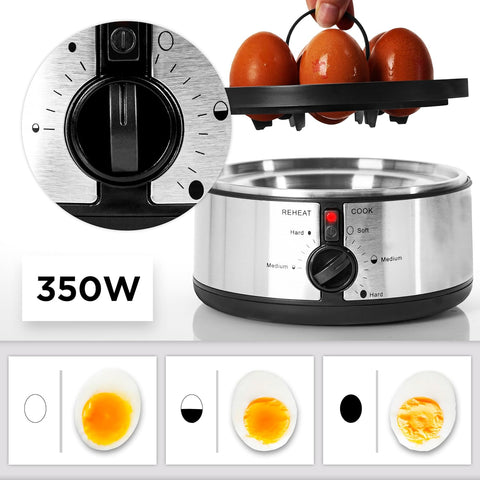 Electric Egg Boiler EB35 BK 7-Egg Steamer & Poacher Machine with Omelette Trays – Black & Stainless Steel