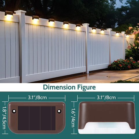 Solpex Solar Fence Lights, 12 Pack Garden Solar Deck Lights for Outdoor, Waterproof for Outdoor Stairs, Step, Fence, Yard, Patio, Pathway(Brown Warm White) [Energy Class A]