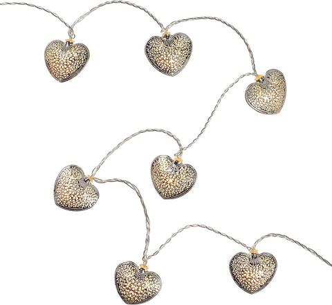 Silver Filigree Metal Heart Fairy String Lights 2.8m, 20 Warm White LED Plug-In Indoor Decor with Timer