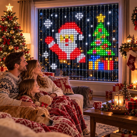 Christmas LED Curtain Lights – 400 RGB Smart Bluetooth App & Remote-Control Window Decorations for Festive Displays – Turn Your Windows into a Christmas Light Show