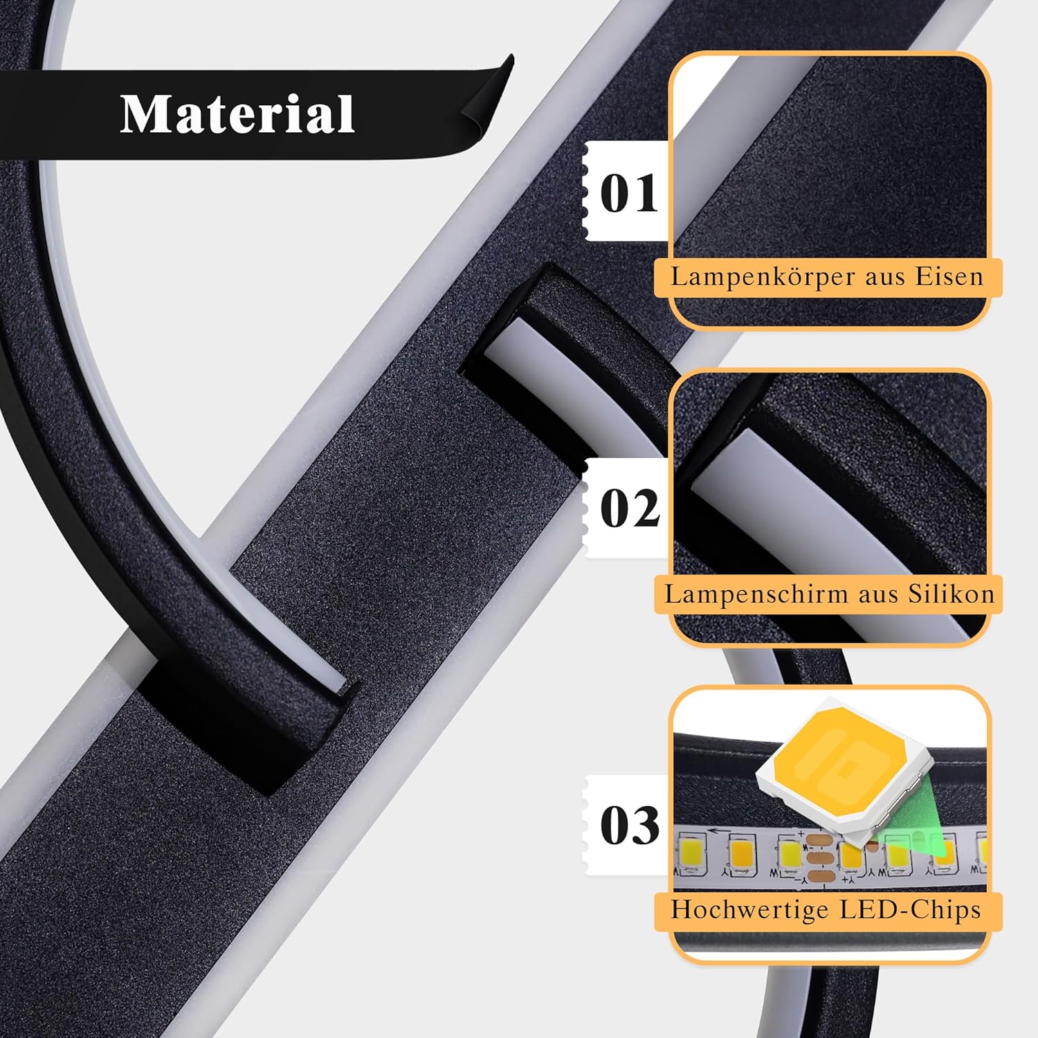 Diagram of lamp components with text labels on a white background