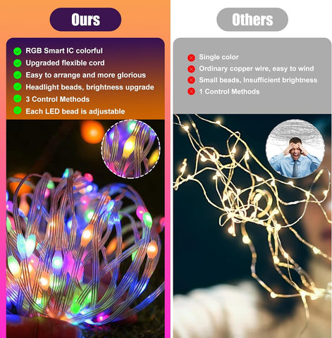 Electight 5m RGB Smart Fairy String Lights – 50 LED Bluetooth App & Remote Control Waterproof Colour Changing Lights for Christmas, Weddings, Bedrooms & Gardens