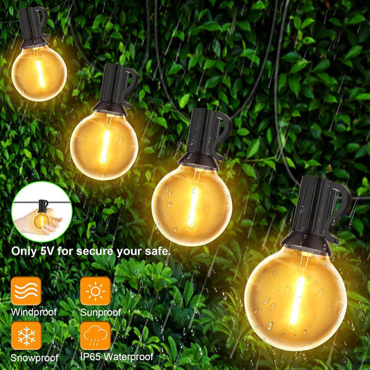 USB Garden String Light, 7.6M/25FT Warm White 12 COB Globe Bulbs IP65 Waterproof Festive Lights Outdoor, Indoor Outdoor String Lights for Gazebo, Christmas, Backyard, Party, Patio Decor