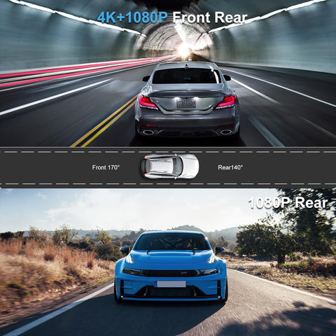 4K Front and 1080P Rear Dash Cam with WiFi and Night Vision