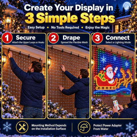 Smart LED Curtain Lights Christmas 1.6×1.6M – 256 RGB LEDs, 6 Dynamic Modes & Remote Control – Turn Plain Walls Into a Colourful Festive Glow