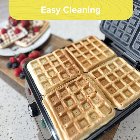 Quest 35940 4-Slice Deep Fill Waffle Maker – Non-Stick Plates, Adjustable Temperature, Stainless Steel, 1100W, Cool Touch Handle