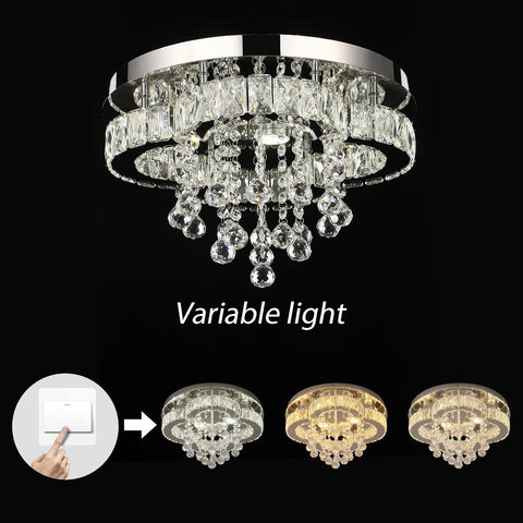 Crystal LED Chandelier Ceiling Light Flush Mount Fixture 15.75 Inch