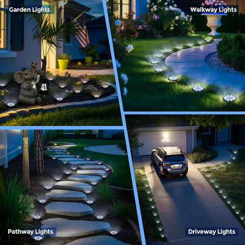 Mini Solar Ground Lights, 2 Pack Solar Lights Outdoor Waterproof,Solar Garden Disk Lights Landscape Lighting for Outside Pathway Deck Yard Patio Lawn Driveway Walkway Decor Cool White