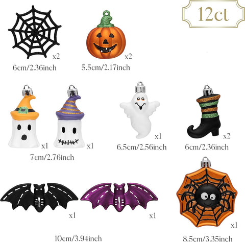 Valery Madelyn 12-Piece Halloween Hanging Decorations – Orange & Purple Pumpkin, Bat, Spider & Boot Ornaments for Indoor & Outdoor Décor